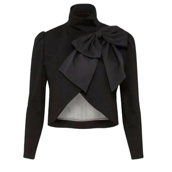 ALICE + OLIVIA Addison Long Sleeve Cropped Blazer Jacket Bow Black - Picture 3 of 13